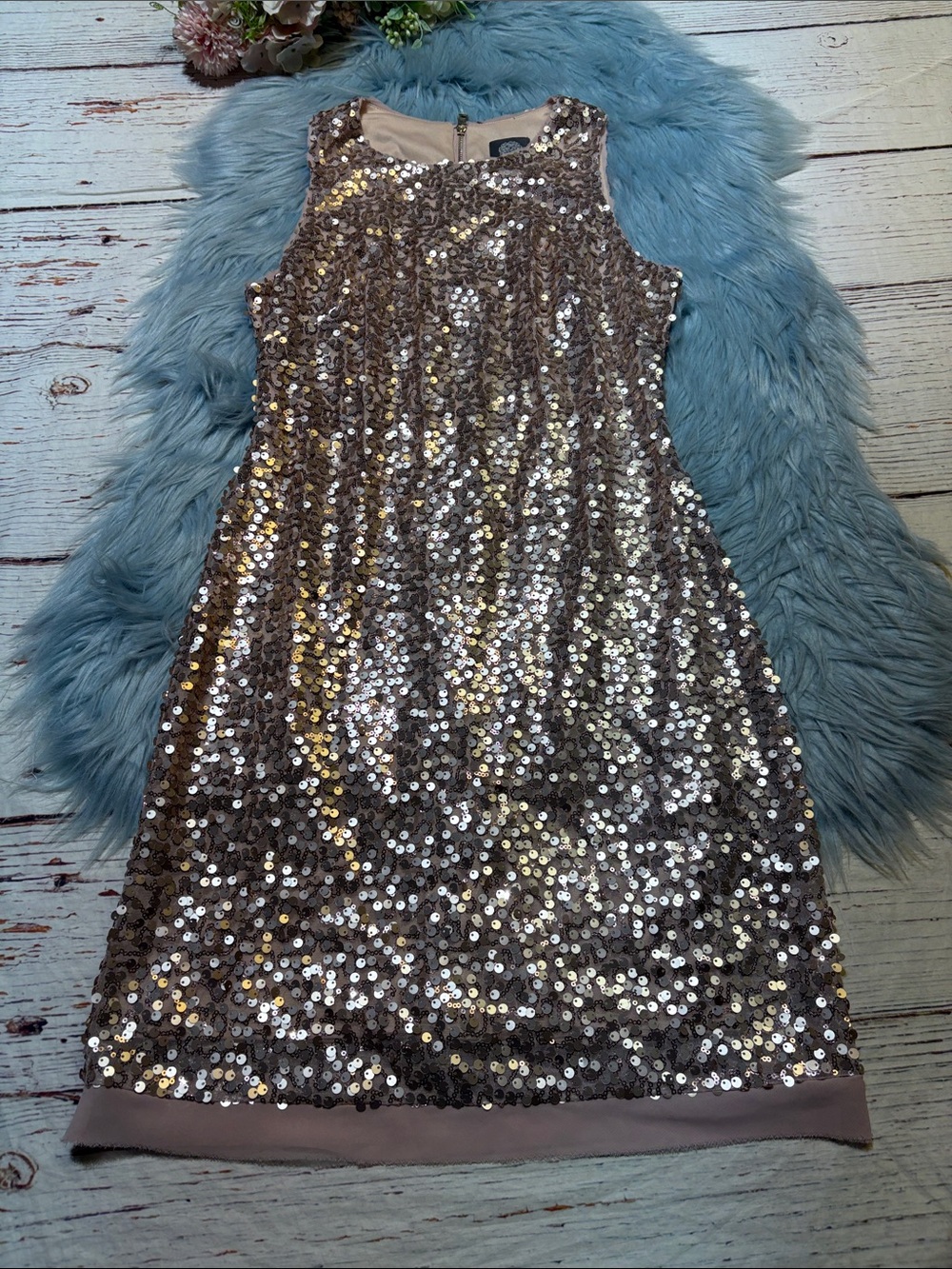 Vince Camuto Sequin Party Shift Dress - Rose Gold sz 2
